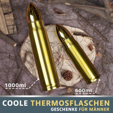 Goldene 1L Edelstahl Thermosflasche für Jäger und Piraten