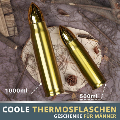 Goldene 1L Edelstahl Thermosflasche für Jäger und Piraten