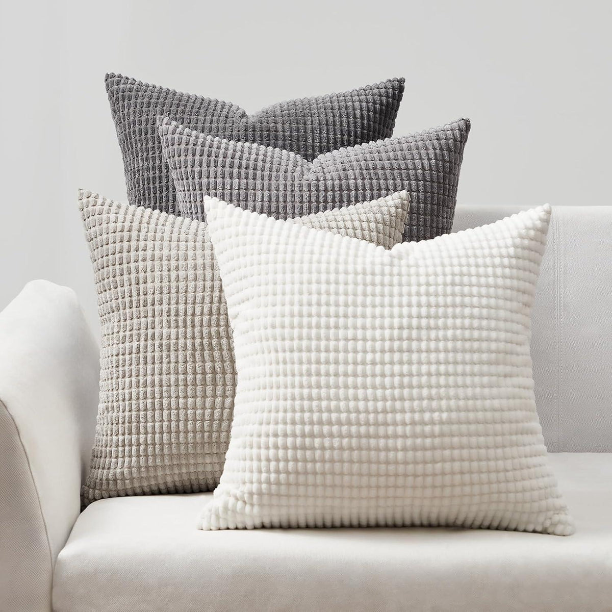 Kissenbezüge 35x35 cm Grau 4er Set Cord Farbverlauf