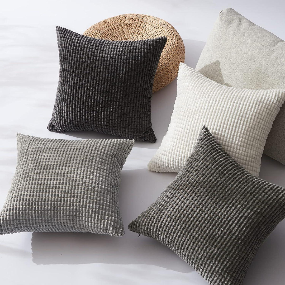 Kissenbezüge 35x35 cm Grau 4er Set Cord Farbverlauf