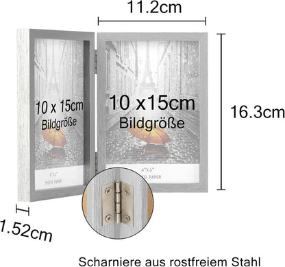 Doppelter Bilderrahmen aus Holz für Fotos im Format 10x15, klappbar