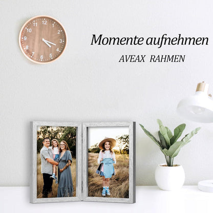 Doppelter 10x15 Bilderrahmen aus Holz mit Glasfrontständer - Silberfarben