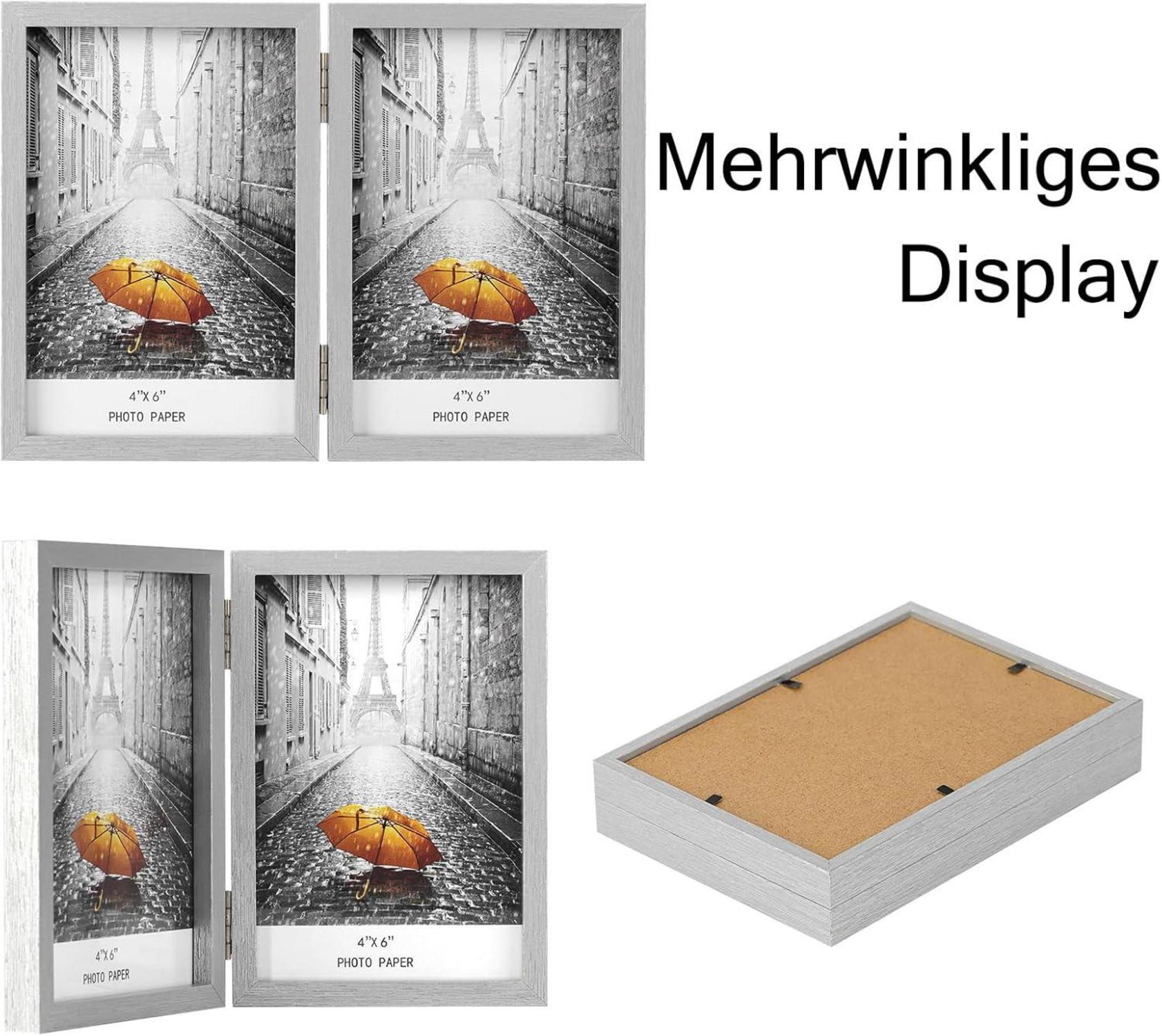 Doppelter Bilderrahmen Holz 10x15 Klappbar Glasfront Silberfarben
