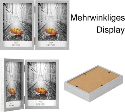 Doppelter Bilderrahmen Holz 10x15 Klappbar Glasfront Silberfarben
