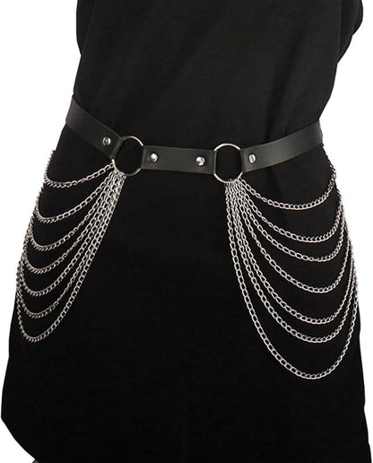 Schwarzes Damen Punk Leder Strumpfband Harness Gothic Dessous