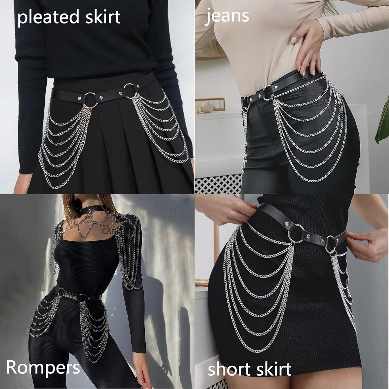TUYMNI Damen Punk Leder Harness Strümpfe Strapse Aushöhlen Oberschenkel Dessous