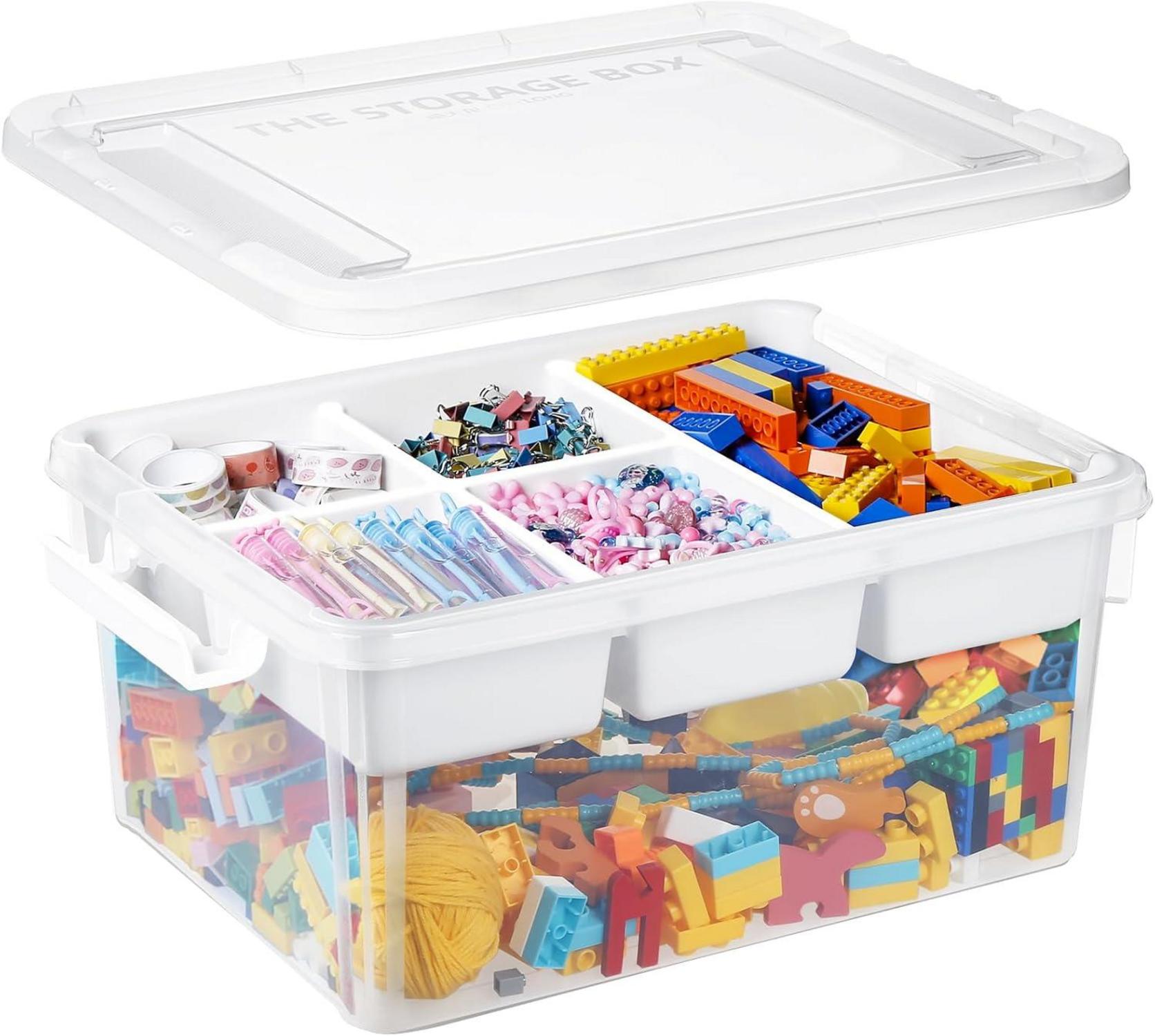 Stapelbare Spielzeug-Aufbewahrungsbox mit abnehmbarem Tablett