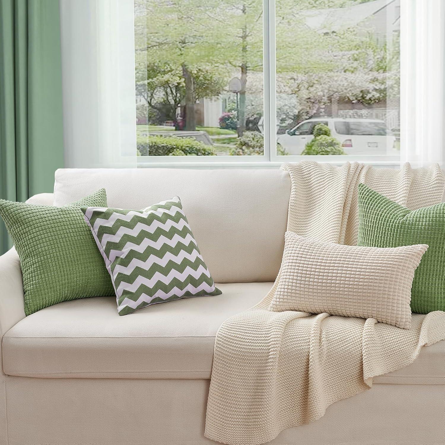 4er Set Kissenbezüge 50x50 Grün - Cord Kissenhüllen Sofa Wohnzimmer Kinder