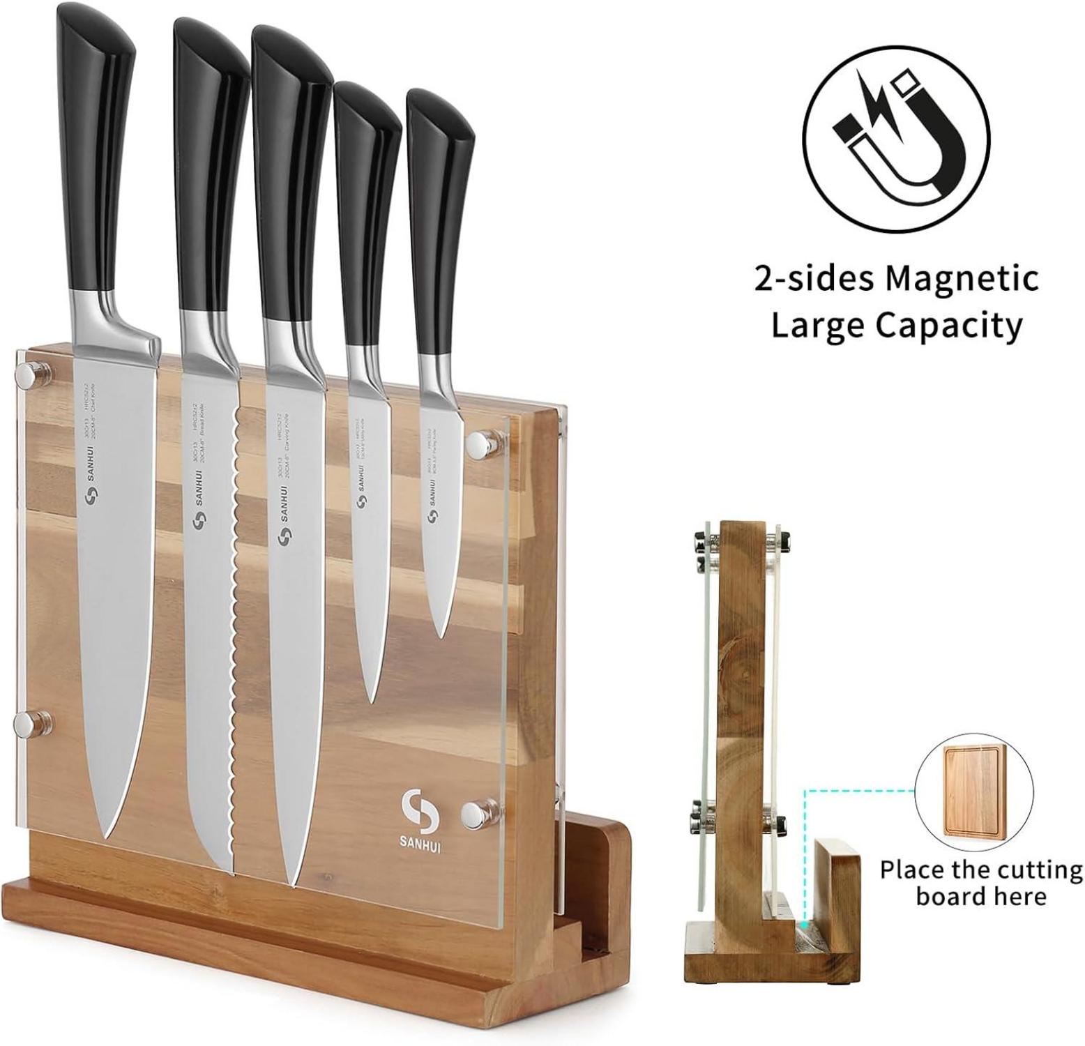 Sanhui 6-teiliges Küchenmesser Set aus Edelstahl mit magnetischem Messerhalter