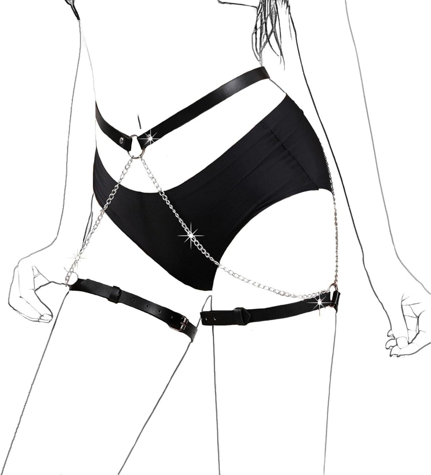 Damen Punk Leder Harness Strumpfband Gürtel Oberschenkel Strapse