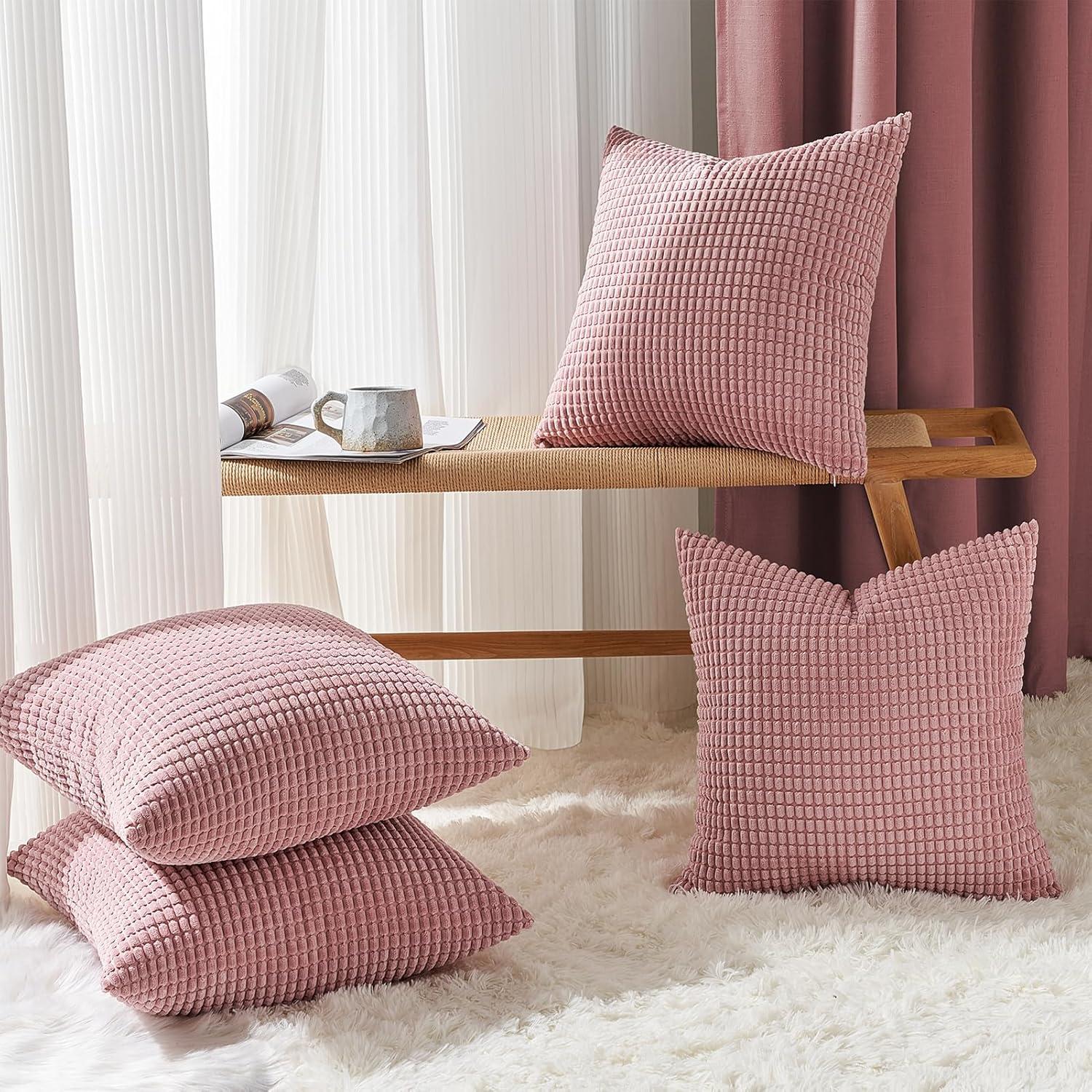Kissenbezüge 45x45 Rosa 4er Set Cord Deko Sofakissen