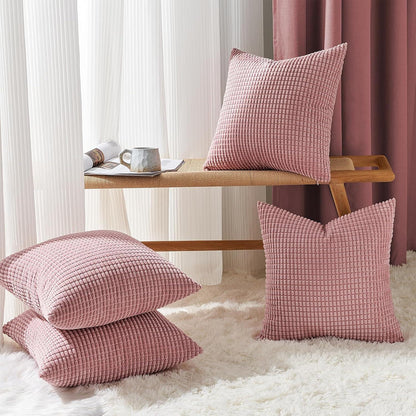 Kissenbezüge 45x45 Rosa 4er Set Cord Deko Sofakissen
