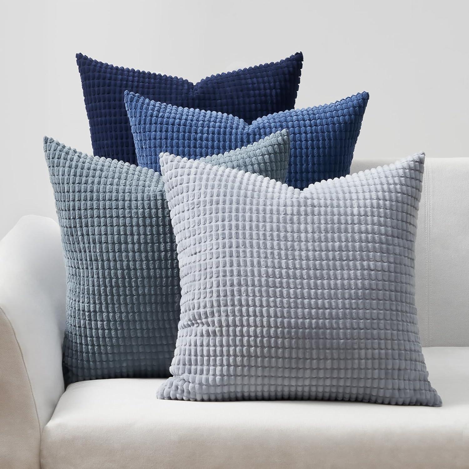 Kissenbezug Set Blau Cord 4er 30x30 Farbverlauf Dekokissen hüllen