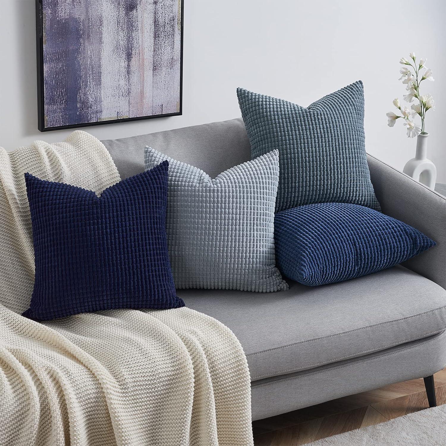 Topfinel Kissenbezug 30x30 Blau 4er Set Cord Farbverlauf Kissenhülle Sofa Wohnzimmer