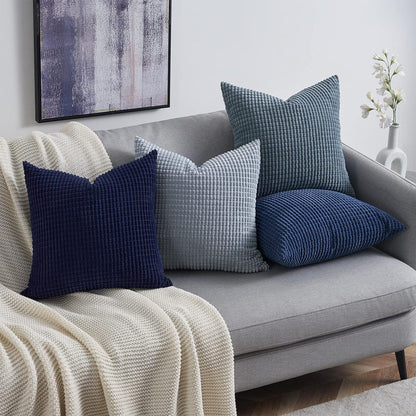 Topfinel Kissenbezug 30x30 Blau 4er Set Cord Farbverlauf Kissenhülle Sofa Wohnzimmer