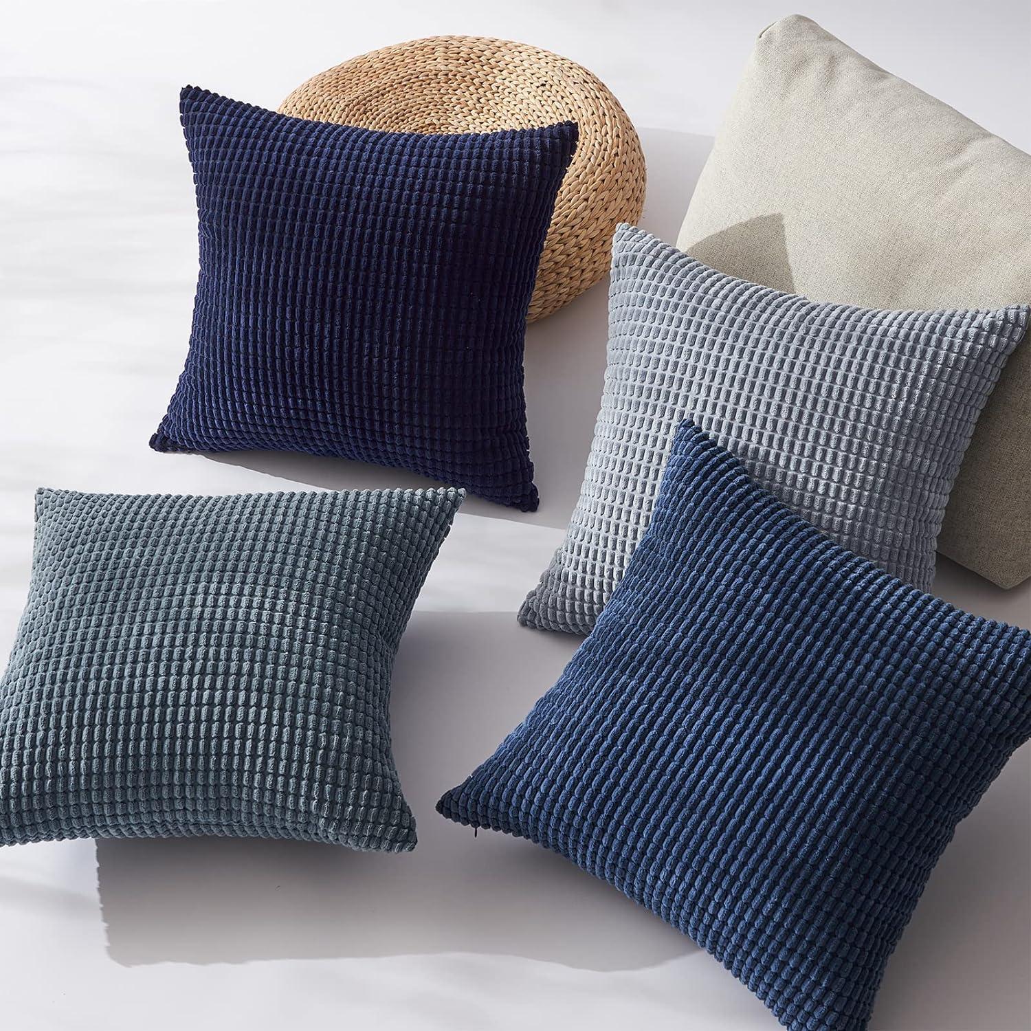 Kissenbezug 30x30 Blau 4er Set Cord körnig Farbverlauf Dekokissen