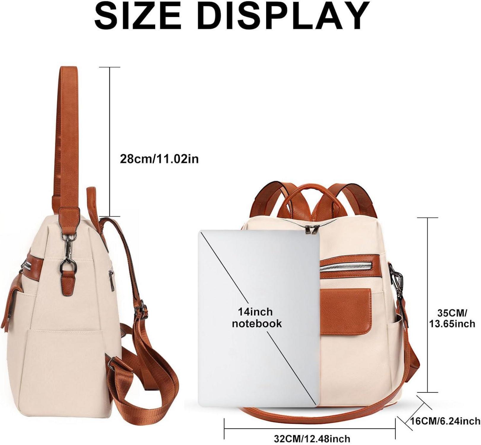 Leathario Damen Rucksack Lederrucksack Schwarz Beige