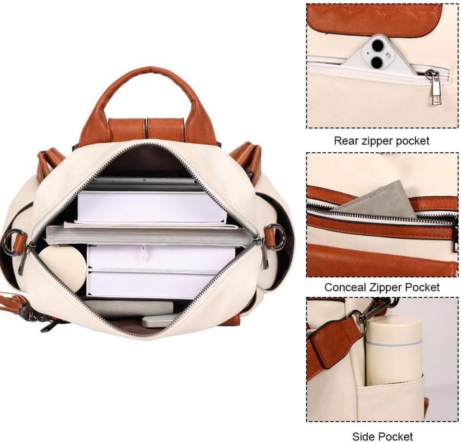 Damen Cityrucksack Elegant Lederrucksack Wasserdicht 2in1 Backpack