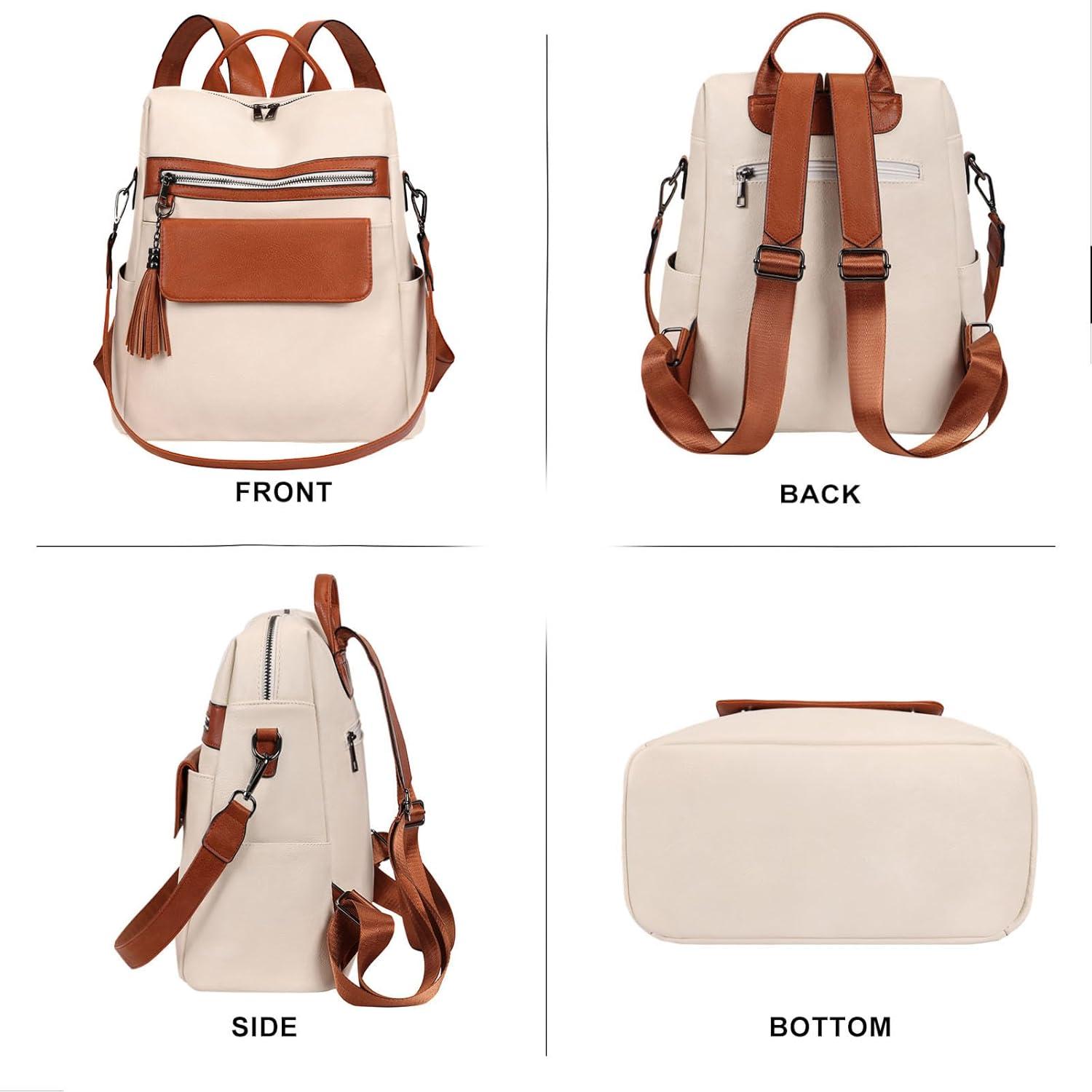 Damen Lederrucksack Schwarz Beige wasserdicht 2in1 33x16x36cm