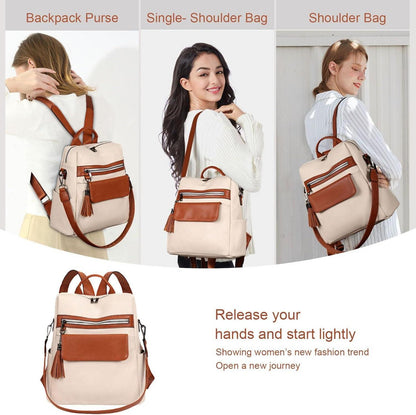 Rucksack Damen Stadt Elegant Leder Wasserdicht 2in1 Tagesrucksack