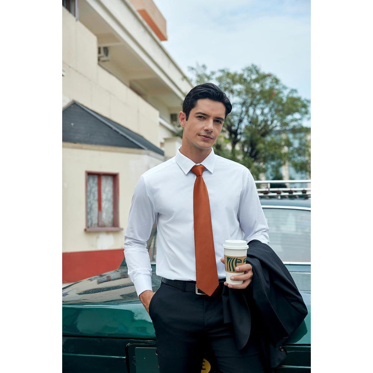 Herren Krawatte & Einstecktuch Set Gebranntes Orange Formell