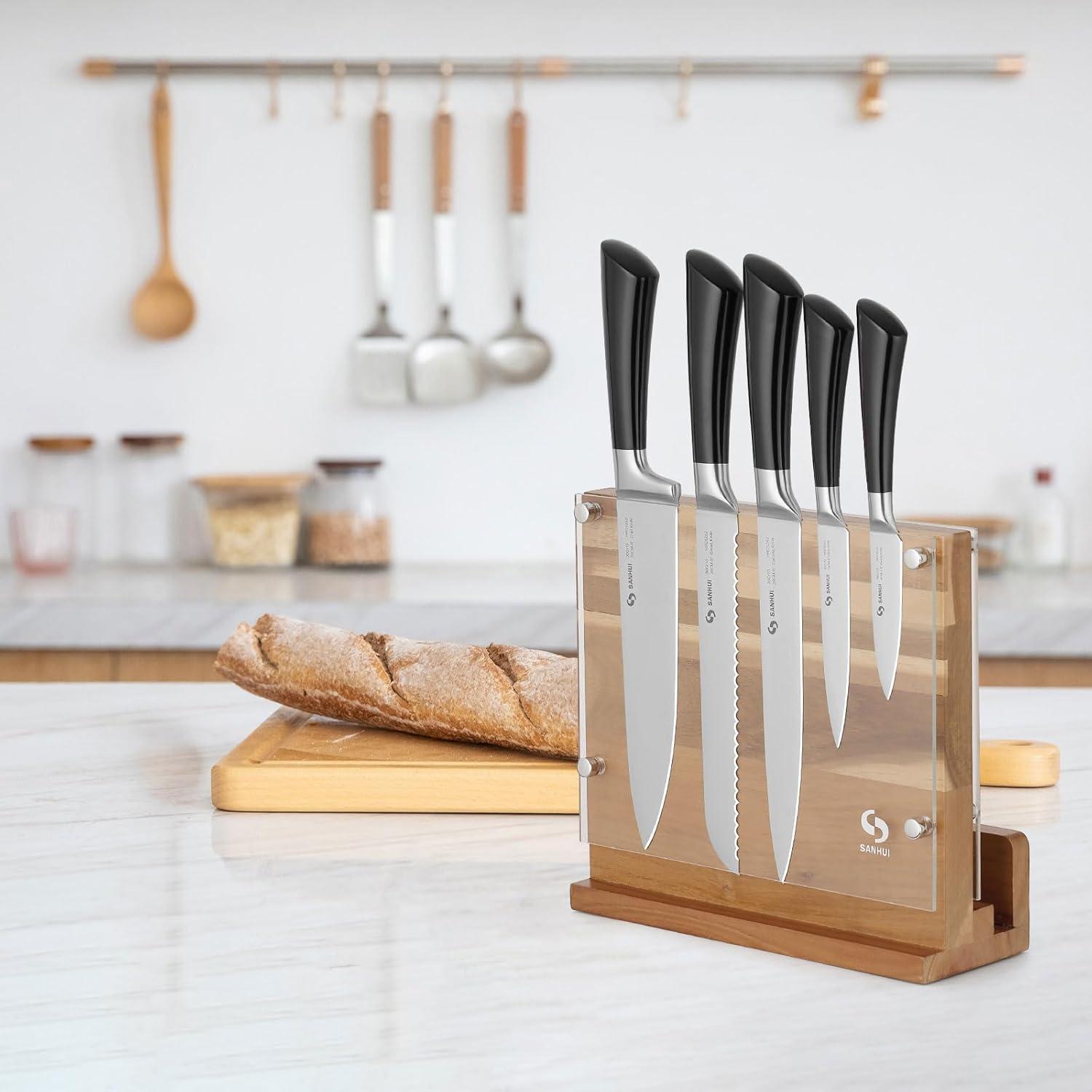 Natürlicher Akazienholz Magnetischer Messerhalter - Elegantes