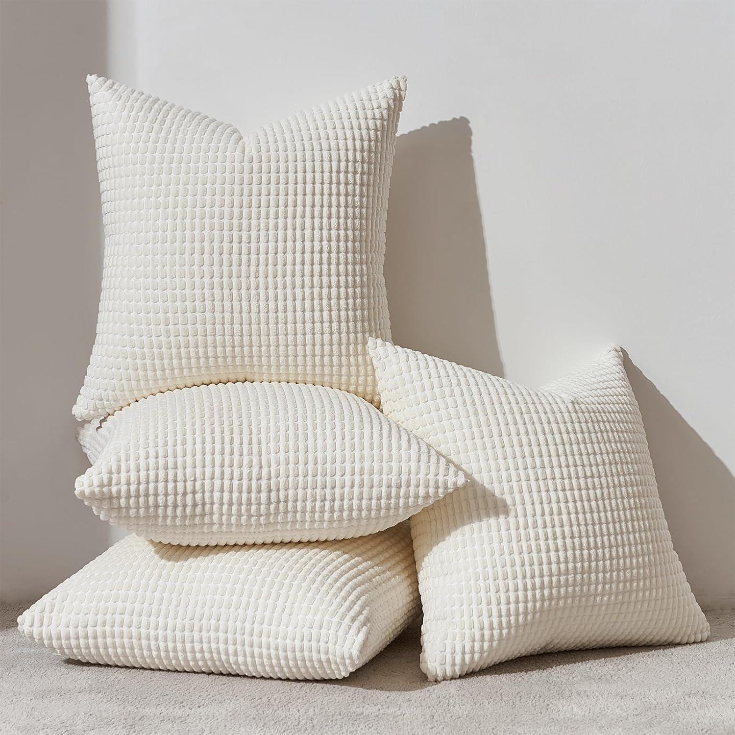 Kissenbezug 50x50 Weiß 4er Set Kordsamt für Sofa Wohnzimmer