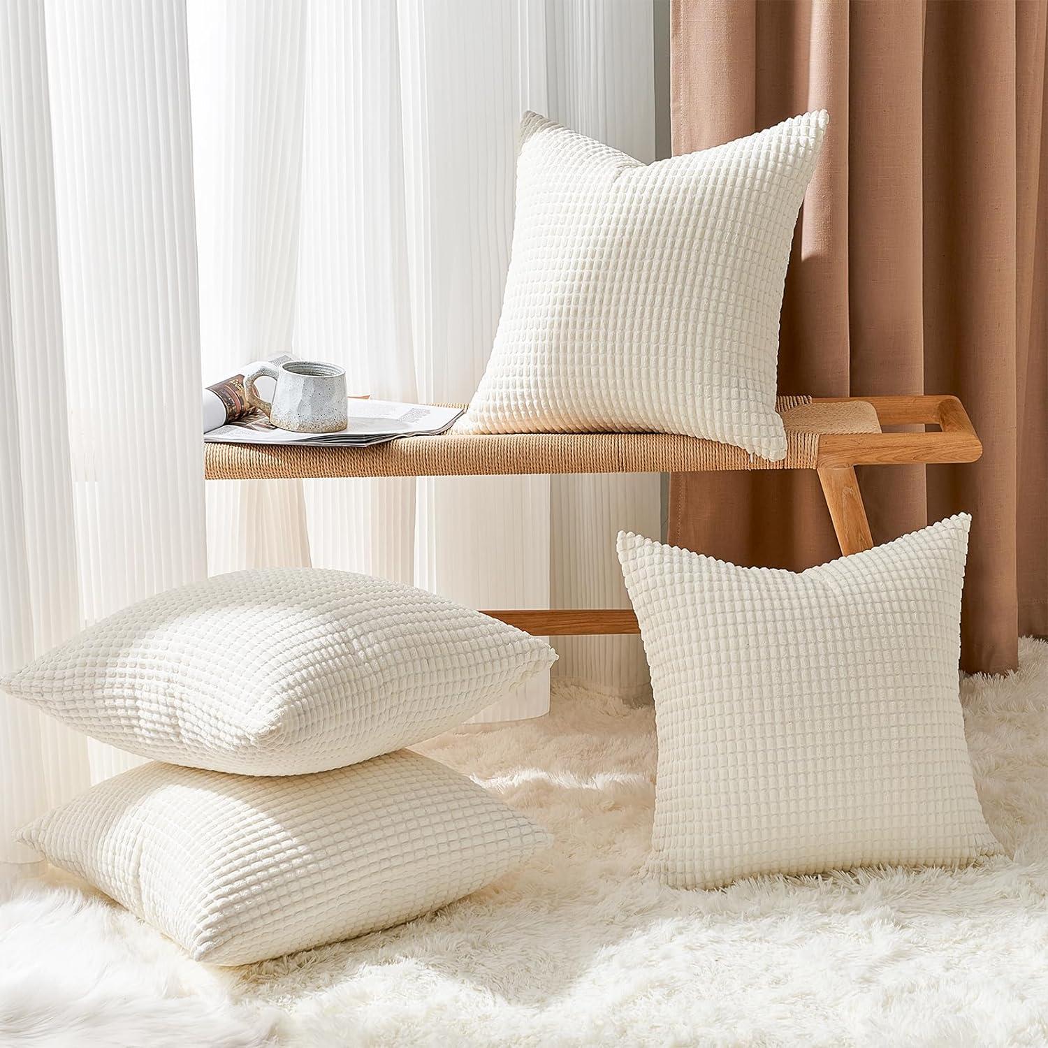 Kissenbezug 50x50 Creme Weiß 4er Set Cord Kordsamt