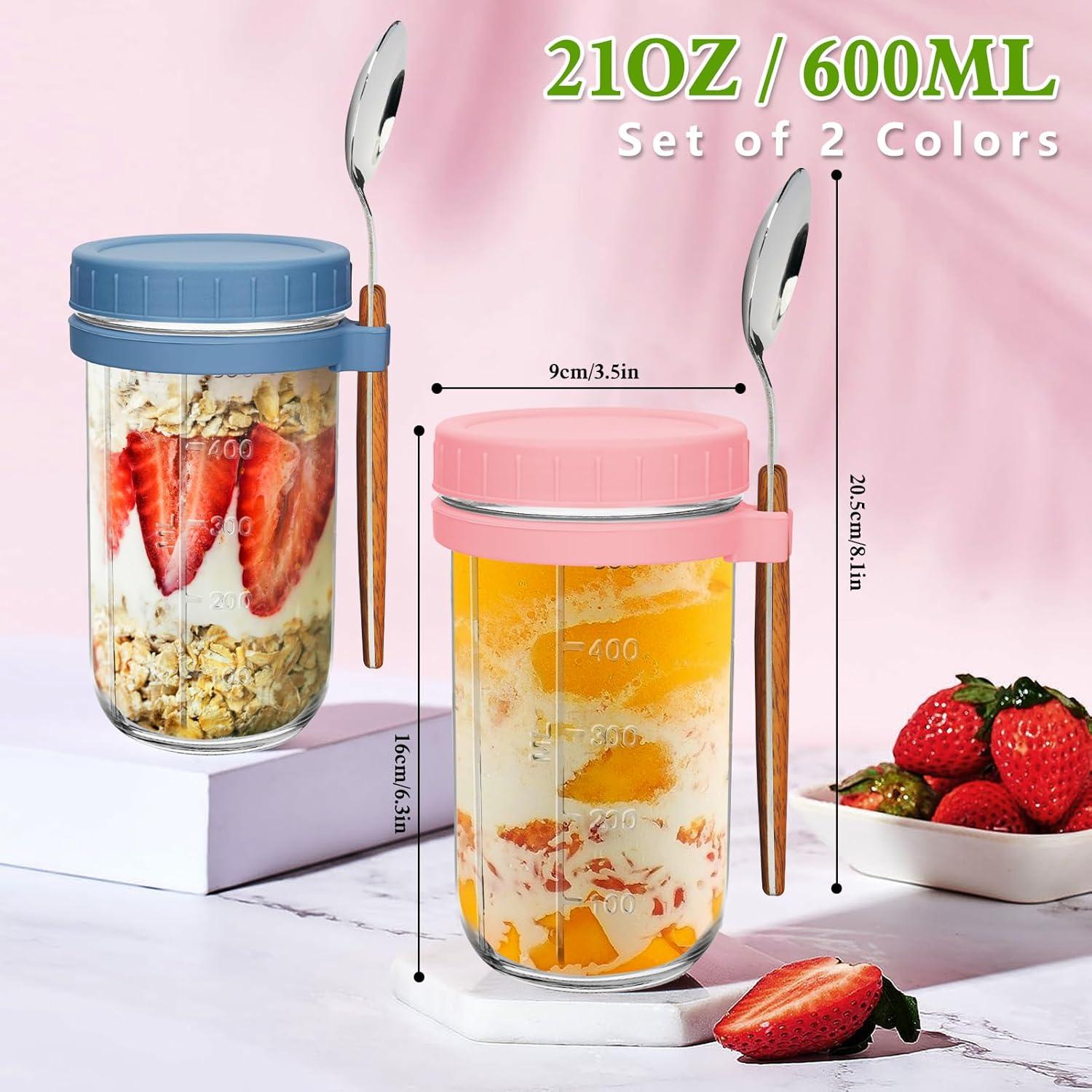 Müslibecher Glas 2er Set 600ml to go mit Löffel, auslaufsicher