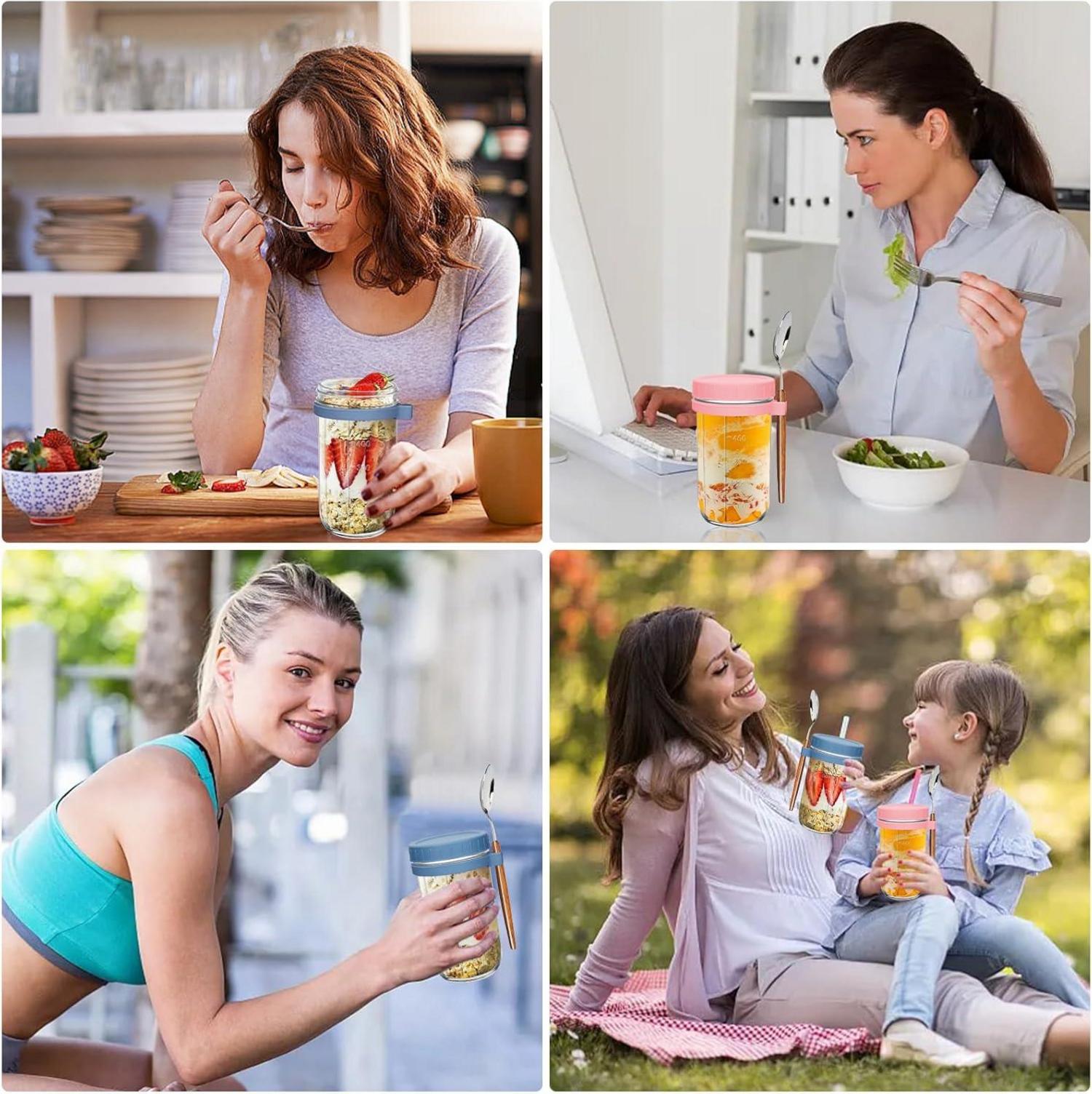 Set aus 2 UHAPEER Glas Müsli Cup to Go Behälter 21oz - Auslaufsicher & BPA-frei