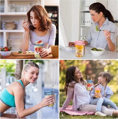 Set aus 2 UHAPEER Glas Müsli Cup to Go Behälter 21oz - Auslaufsicher & BPA-frei