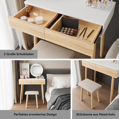 Schminktisch mit LED-Beleuchtung, Schminktisch mit Stuhl und