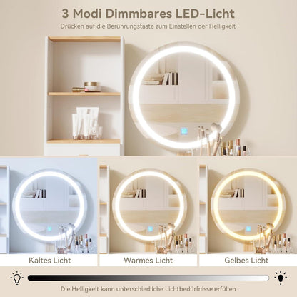 Schminktisch mit LED-Beleuchtung, Schminktisch mit Stuhl und