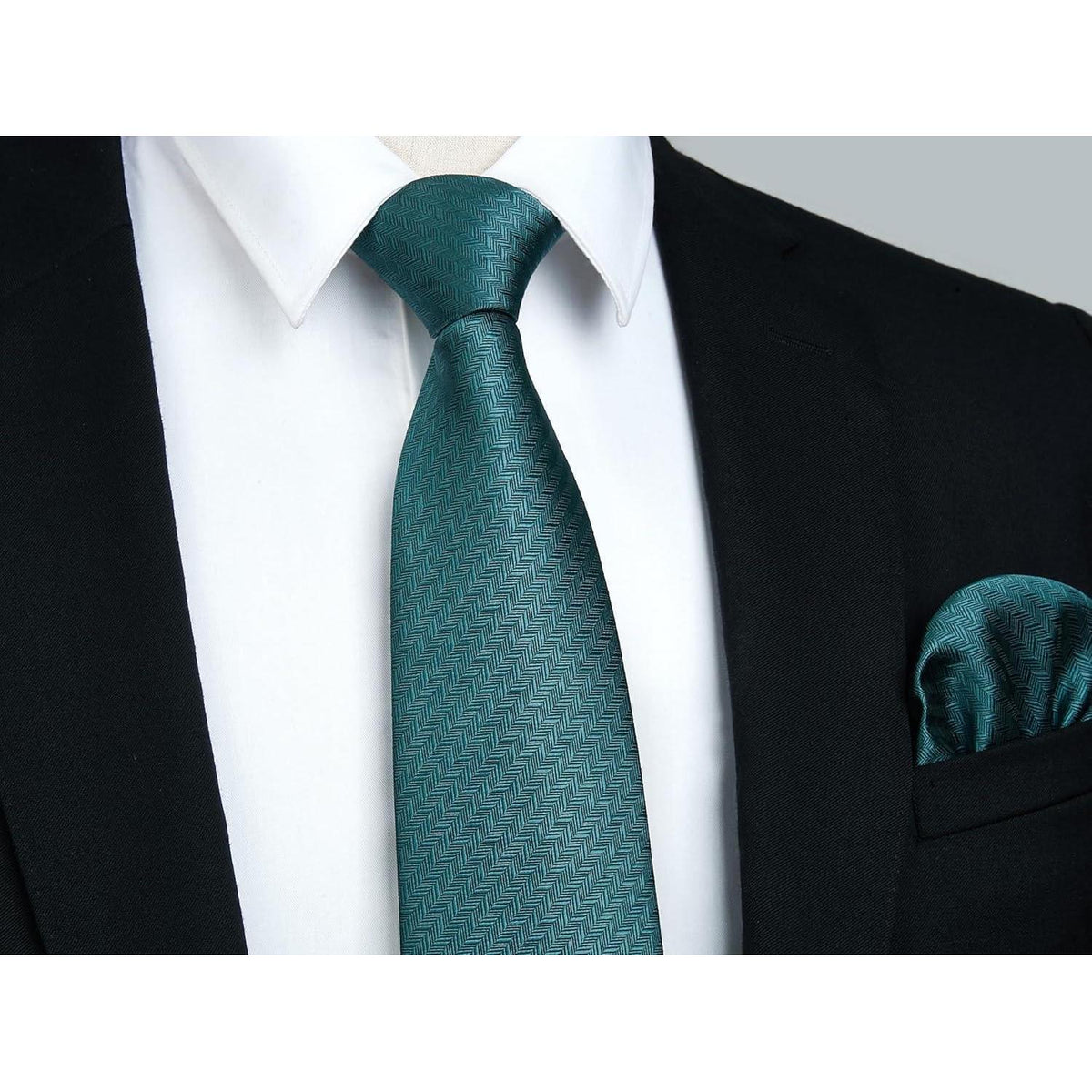 Herren Krawatte & Einstecktuch Set Pfauengrün Formell