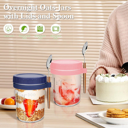 Joghurtgläser 2er Set mit Löffel und Deckel, 350ml Mason Jar