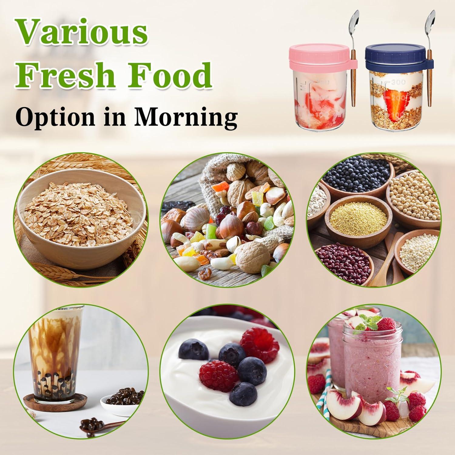 Overnight Oats Gläser mit Deckel und Löffel 350ml 2er Set