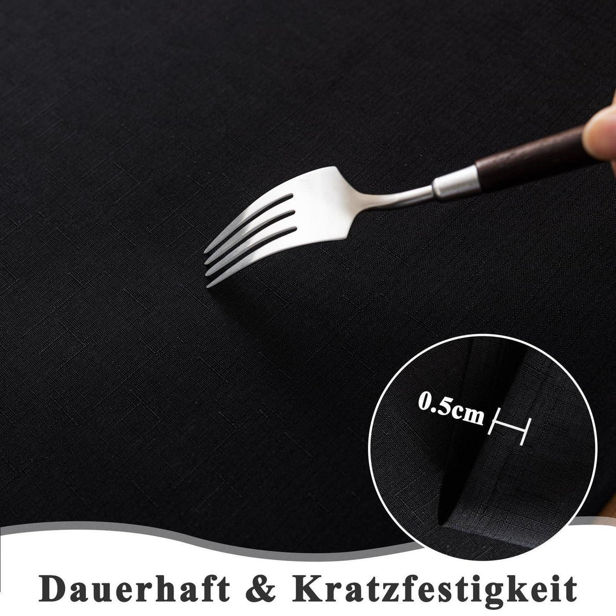 Runde Tischdecke Schwarz Leinenoptik 180cm – Abwaschbar & Kratzfest