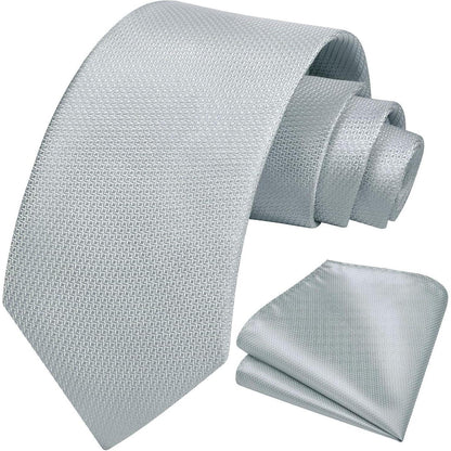 Herren Krawatte & Einstecktuch Set Silber Formell Hochzeit