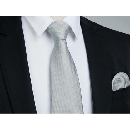 Herren Krawatte & Einstecktuch Set Silber Formell Hochzeit