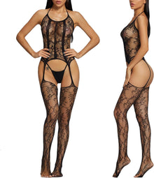 Spitze Bodystocking Plus Size Sexy Netz Catsuit Nachtwäsche