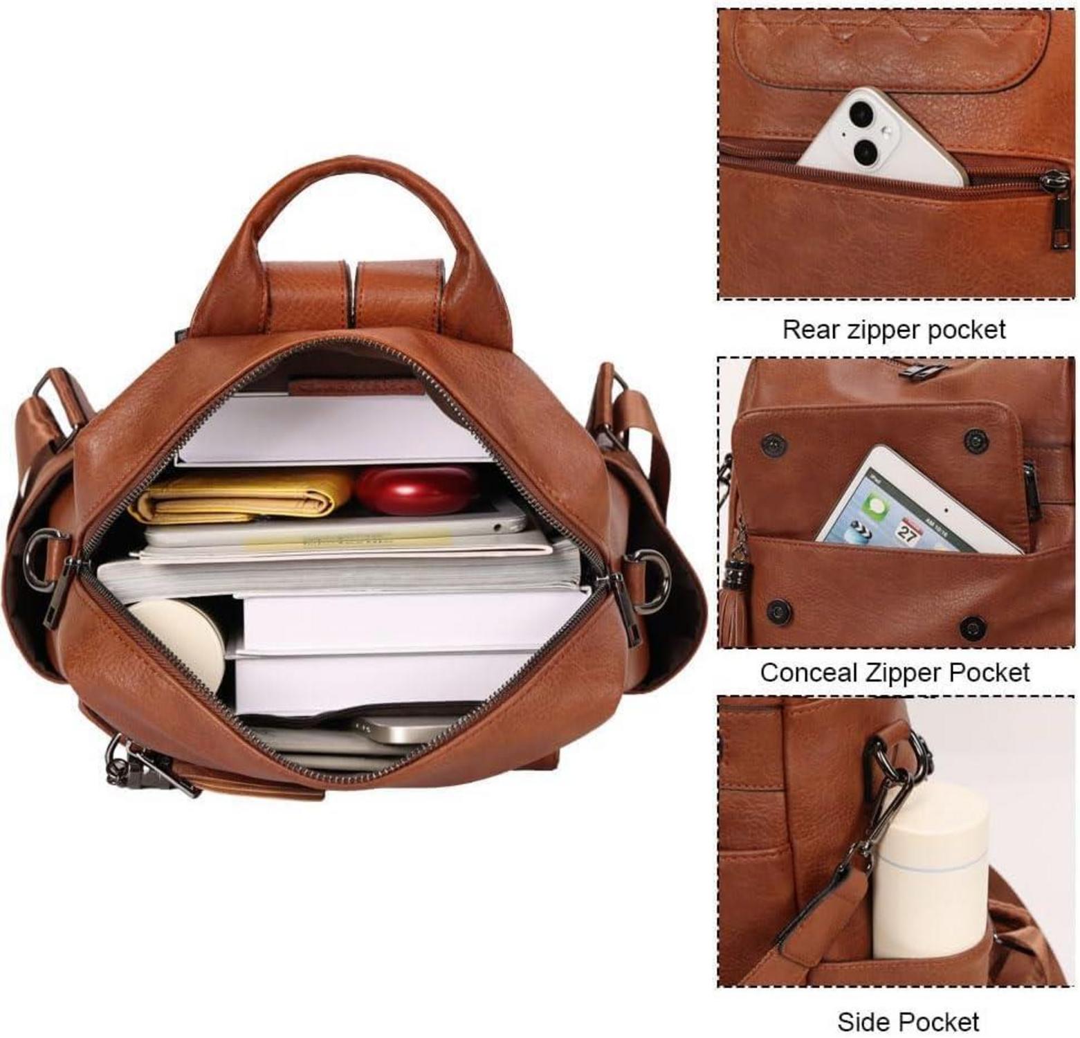 Schicker Lederrucksack Wasserdicht Braun 2in1