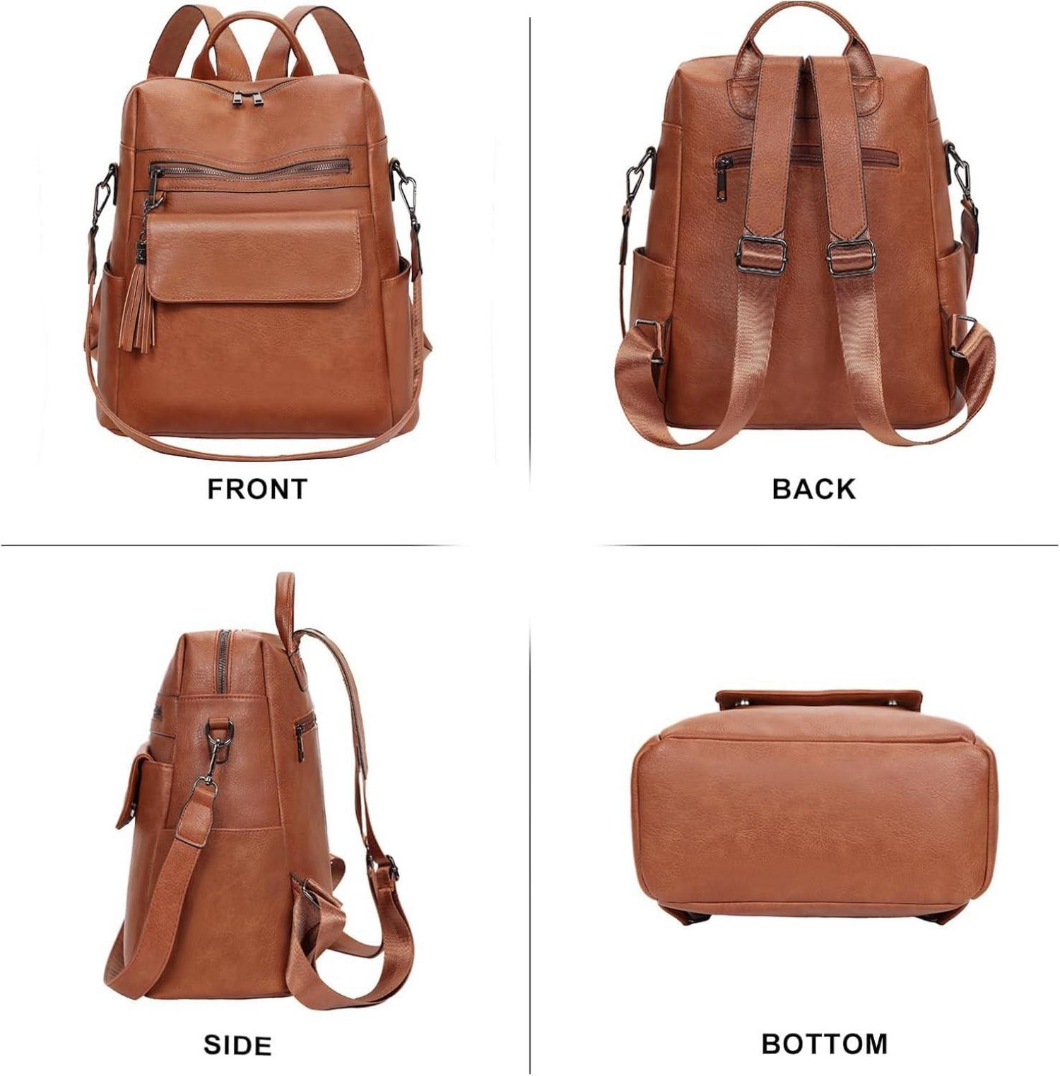 Leathario Damen Rucksack Elegant Lederrucksack 2in1 Braun