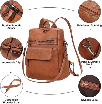 Damen Cityrucksack Elegant Lederrucksack Wasserdicht 2in1 Backpack