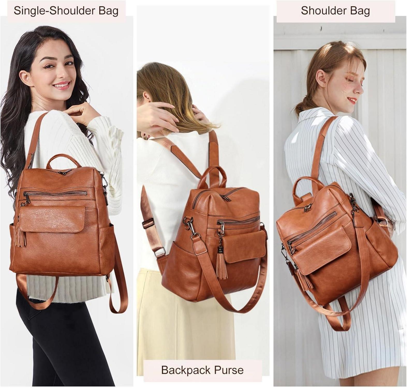Leathario Damen Rucksack Cityrucksack Elegant Lederrucksack Wasserdicht