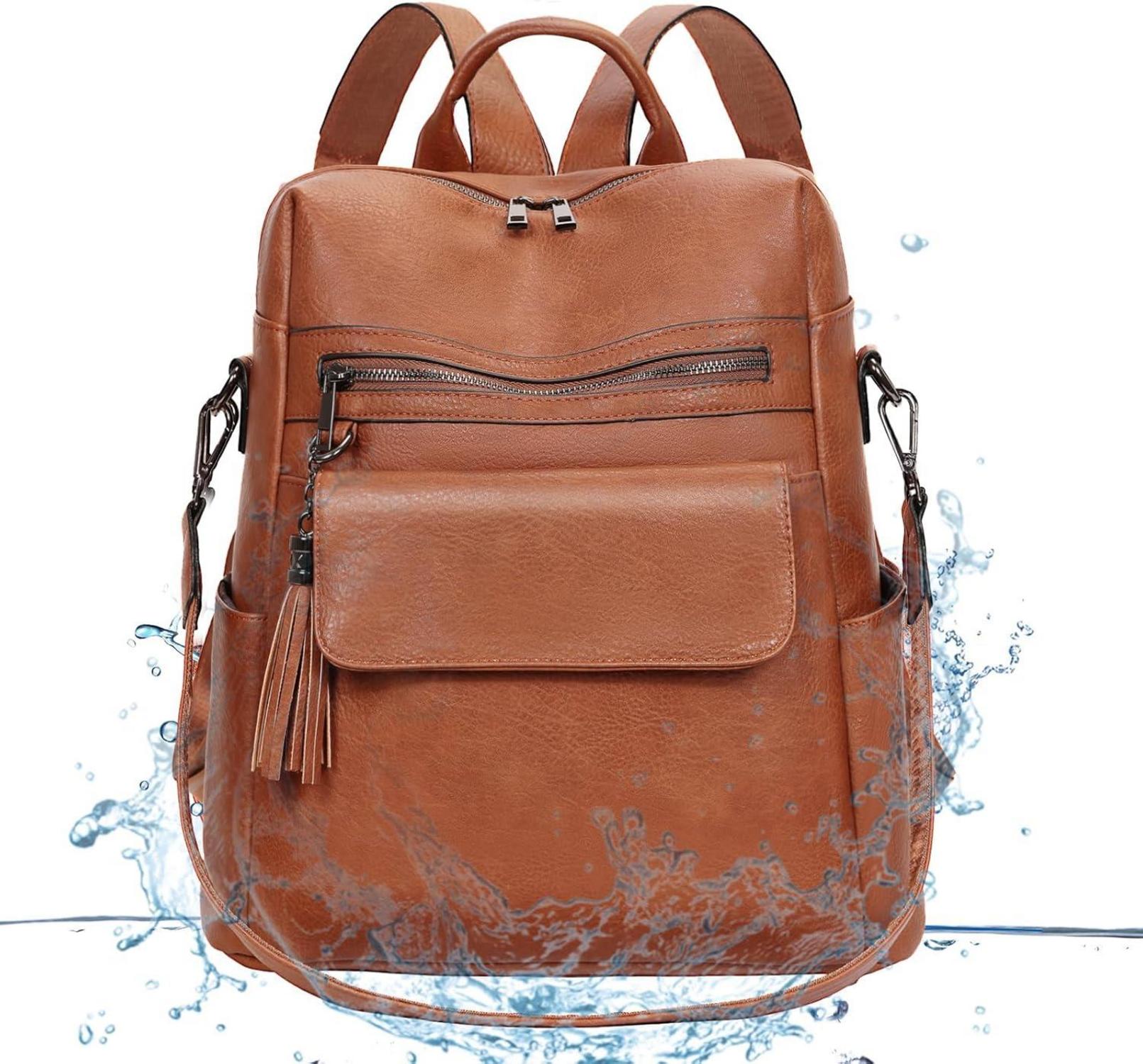 Leathario Damen Rucksack Elegant Lederrucksack 2in1 Braun