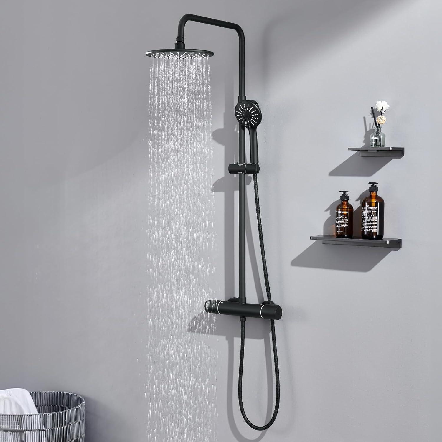 Duschsystem Thermostat Schwarz Höhenverstellbar Regendusche Edelstahl