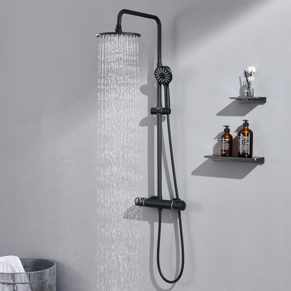Duschsystem Thermostat Schwarz Höhenverstellbar Regendusche Edelstahl