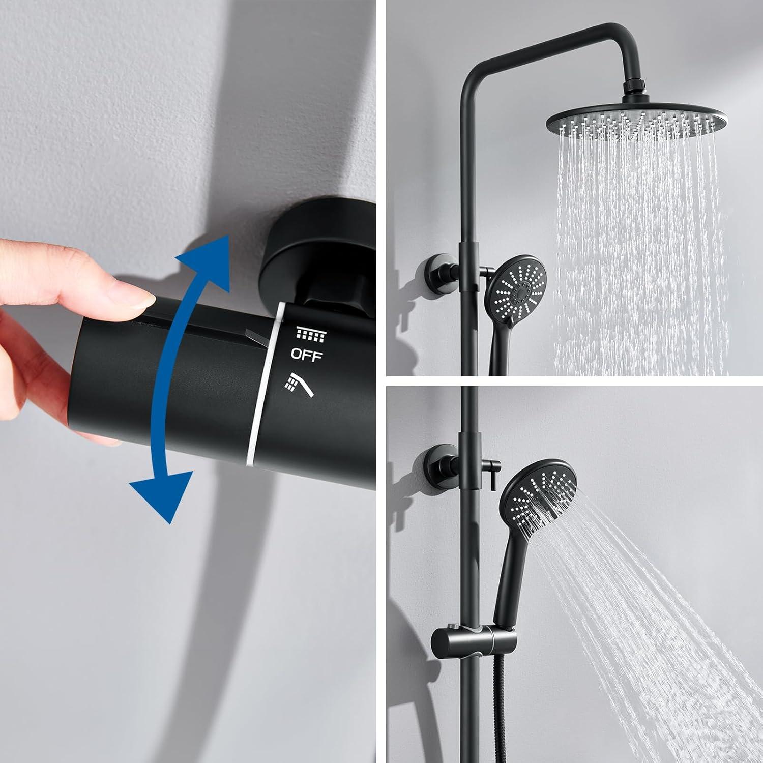 Duschsystem Thermostat Schwarz Höhenverstellbar Regendusche Edelstahl