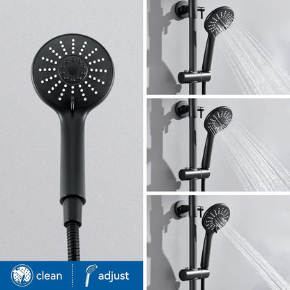 Auralum Duschsystem Thermostat Schwarz Höhenverstellbar Regendusche Edelstahl 3 Strahlarten