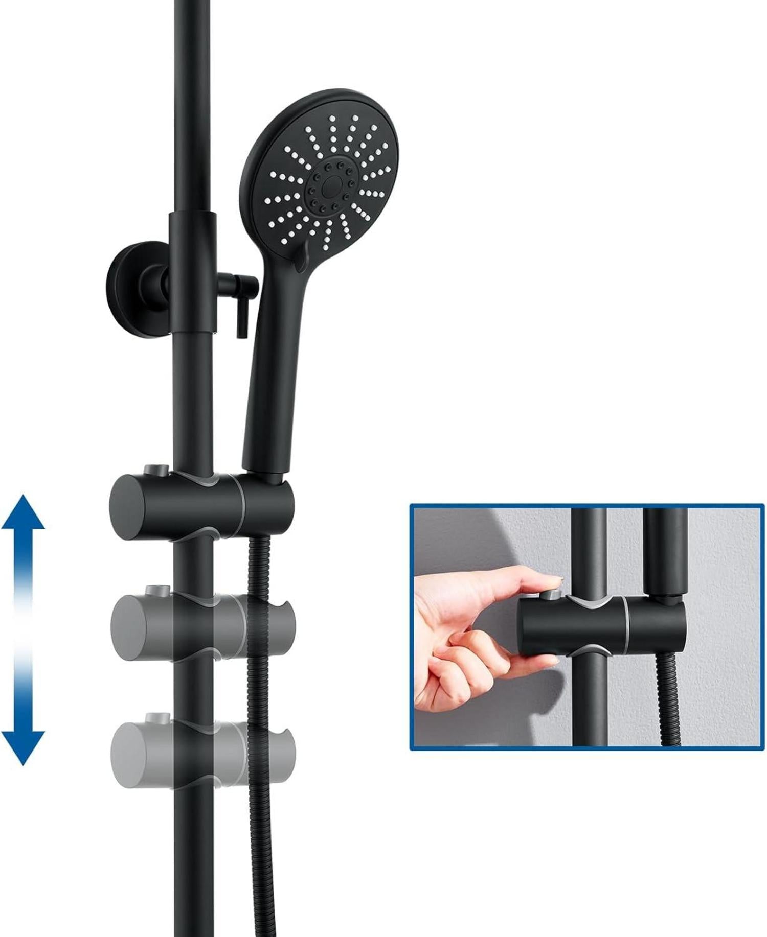Duschsystem Thermostat Schwarz Höhenverstellbar Regendusche Edelstahl
